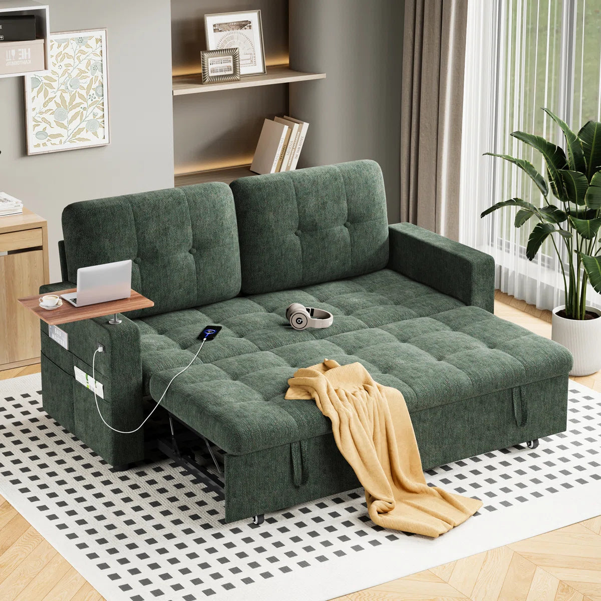 Myrtle 2 Seat Green Chenille Sofa Bed
