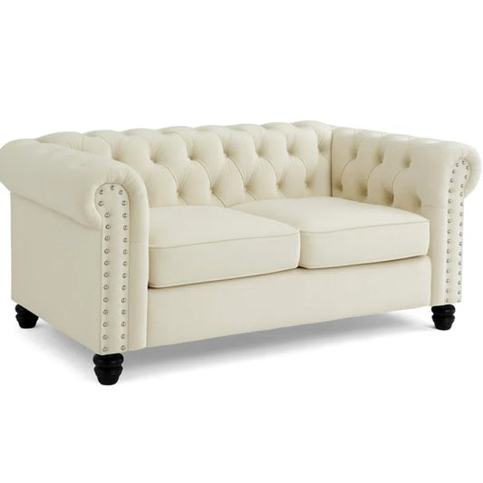 Padman 2 Seat Cream Velvet Chesterfield Sofa