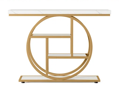 Virtue Faux Marble Console Table with Shelves