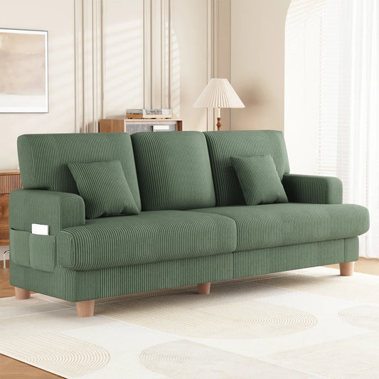 Quinn 3 Seat Green Cord Sofa