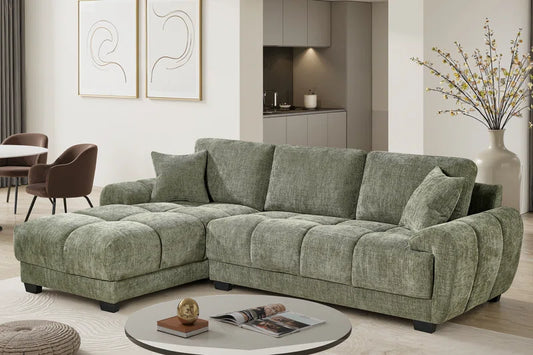 Sexton 4 Seat Green Chenille Left Chaise Corner Sofa