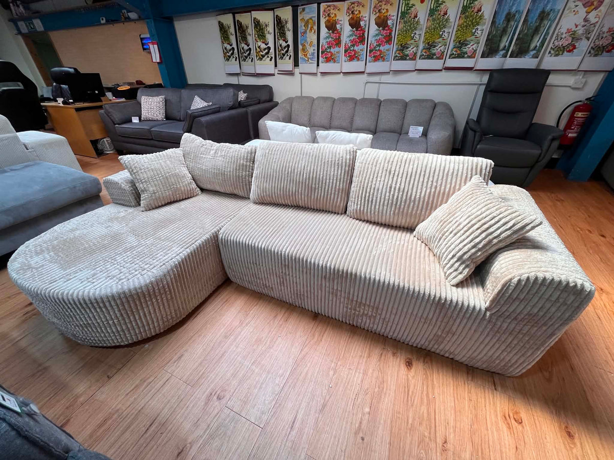 Fielding 4 Seat Beige Jumbo Cord Left Chaise Corner Sofa Bed