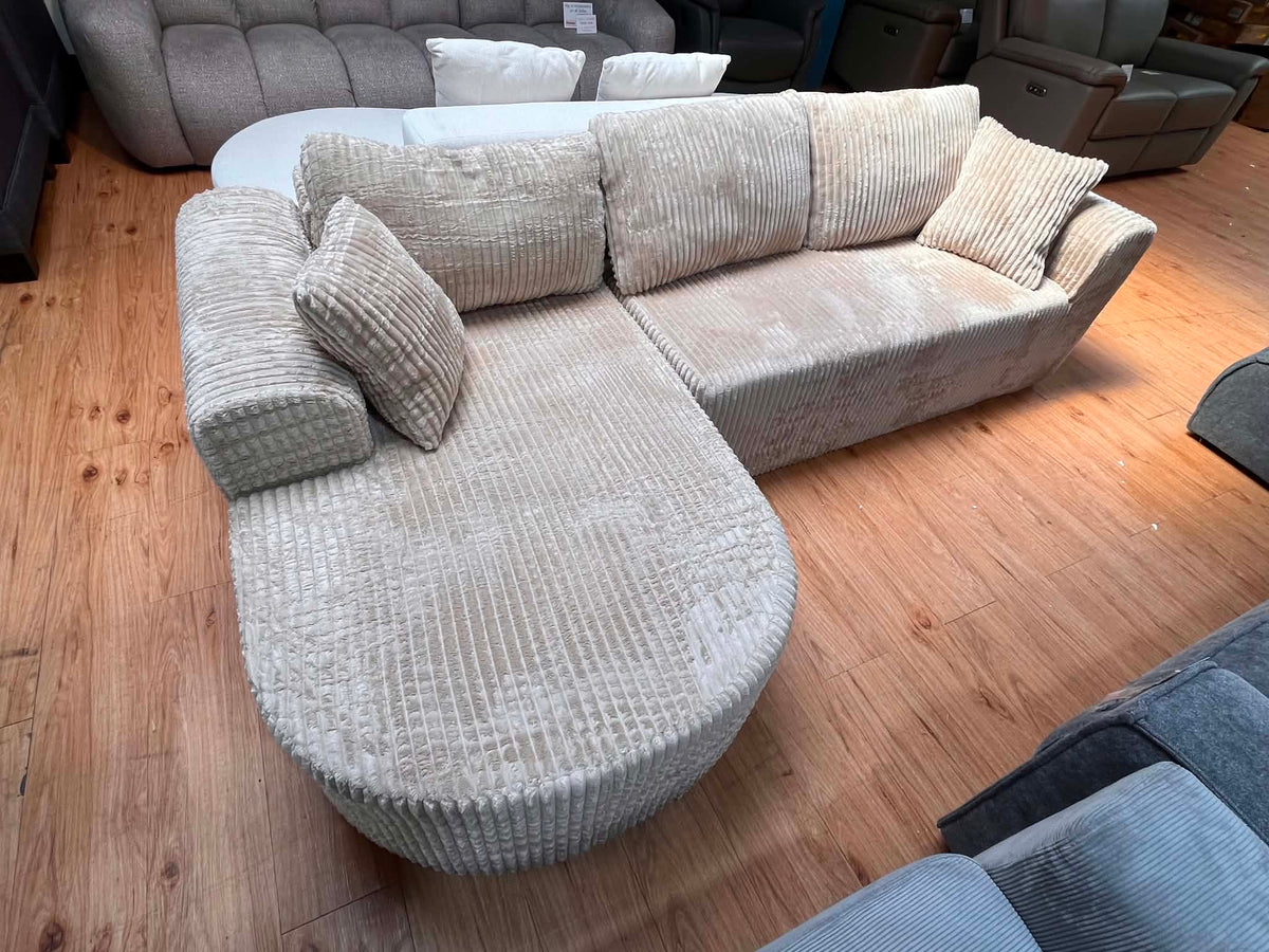 Fielding 4 Seat Beige Jumbo Cord Left Chaise Corner Sofa Bed