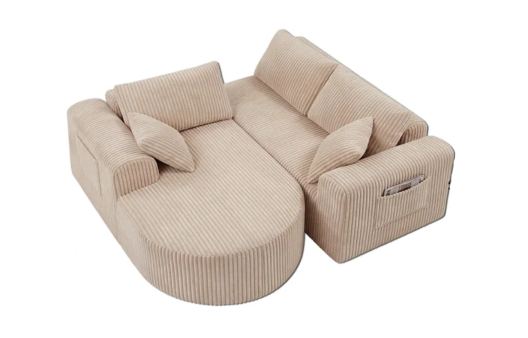 Fielding 4 Seat Beige Jumbo Cord Left Chaise Corner Sofa Bed