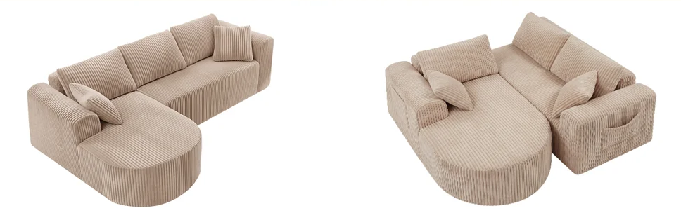 Fielding 4 Seat Beige Jumbo Cord Left Chaise Corner Sofa Bed