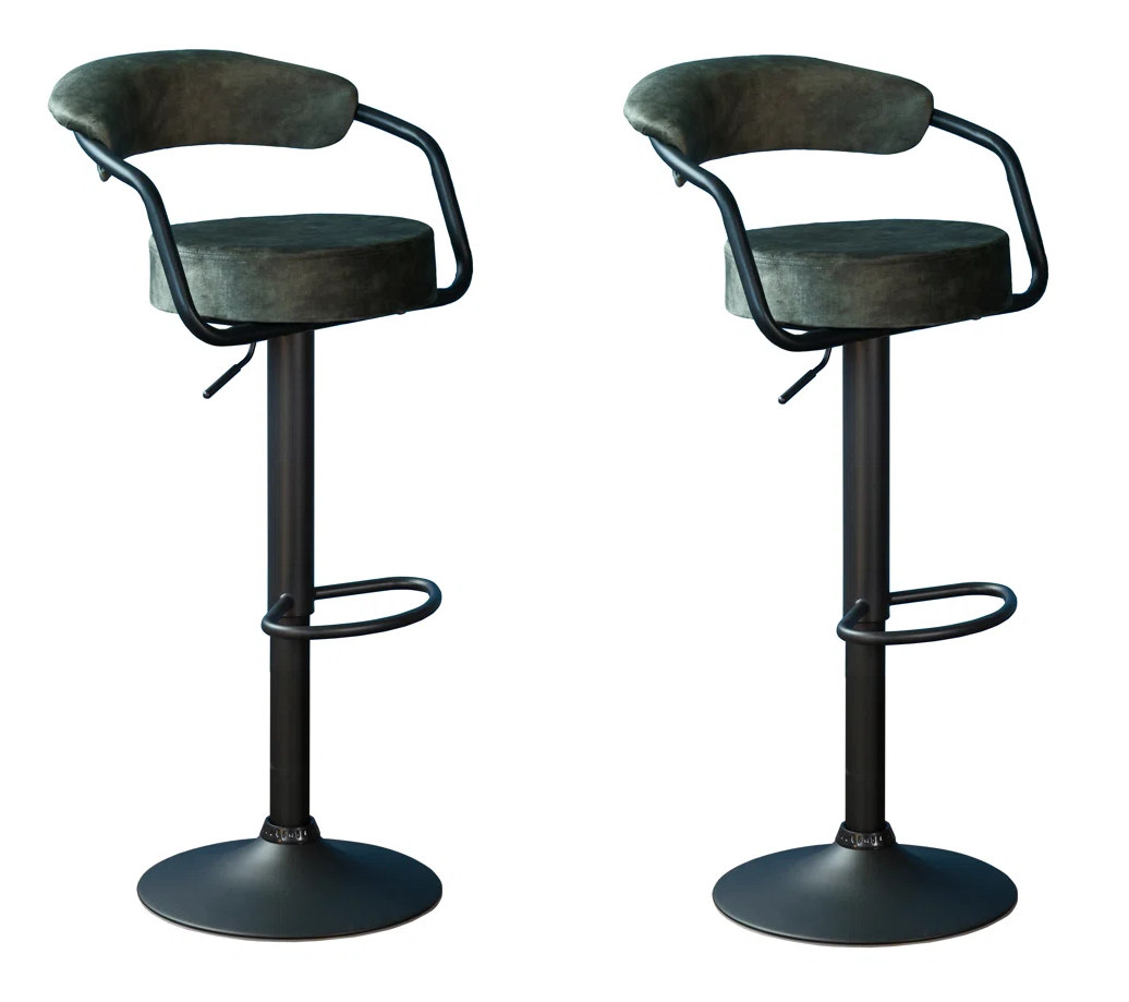 Miller Green Velvet Height Adjustable Counter Stool Pair