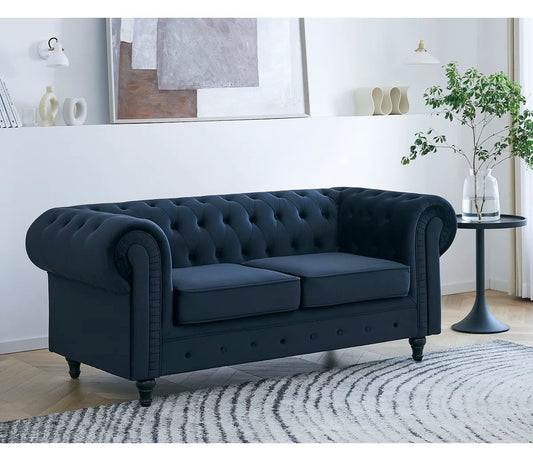 Drake 2 Seater Blue Velvet Chesterfield Sofa