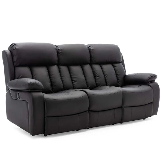 Denise 3 Seat Black Faux Leather Manual Recliner