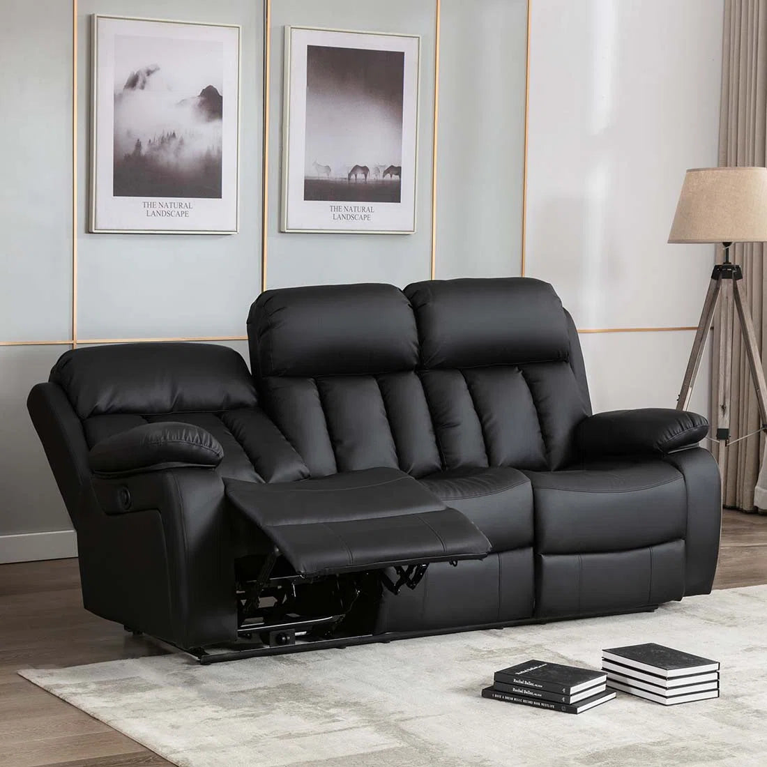 Denise 3 Seat Black Faux Leather Manual Recliner