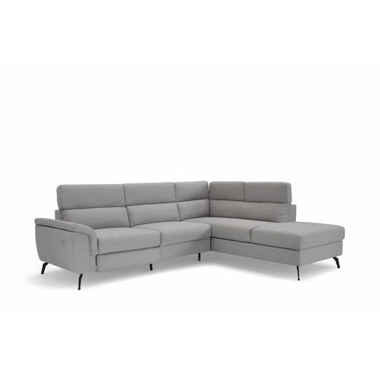 Chiquita 5 Seat Grey Linen Corner Sofa with Electric Recliner, Storage Chaise & USB Charging Points