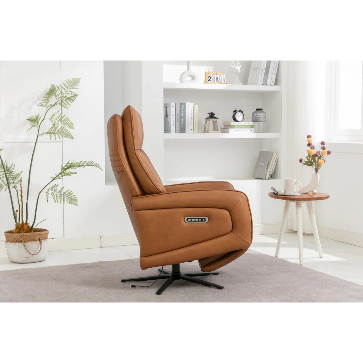 Devon Real Leather Tan Reclining Swivel Chair