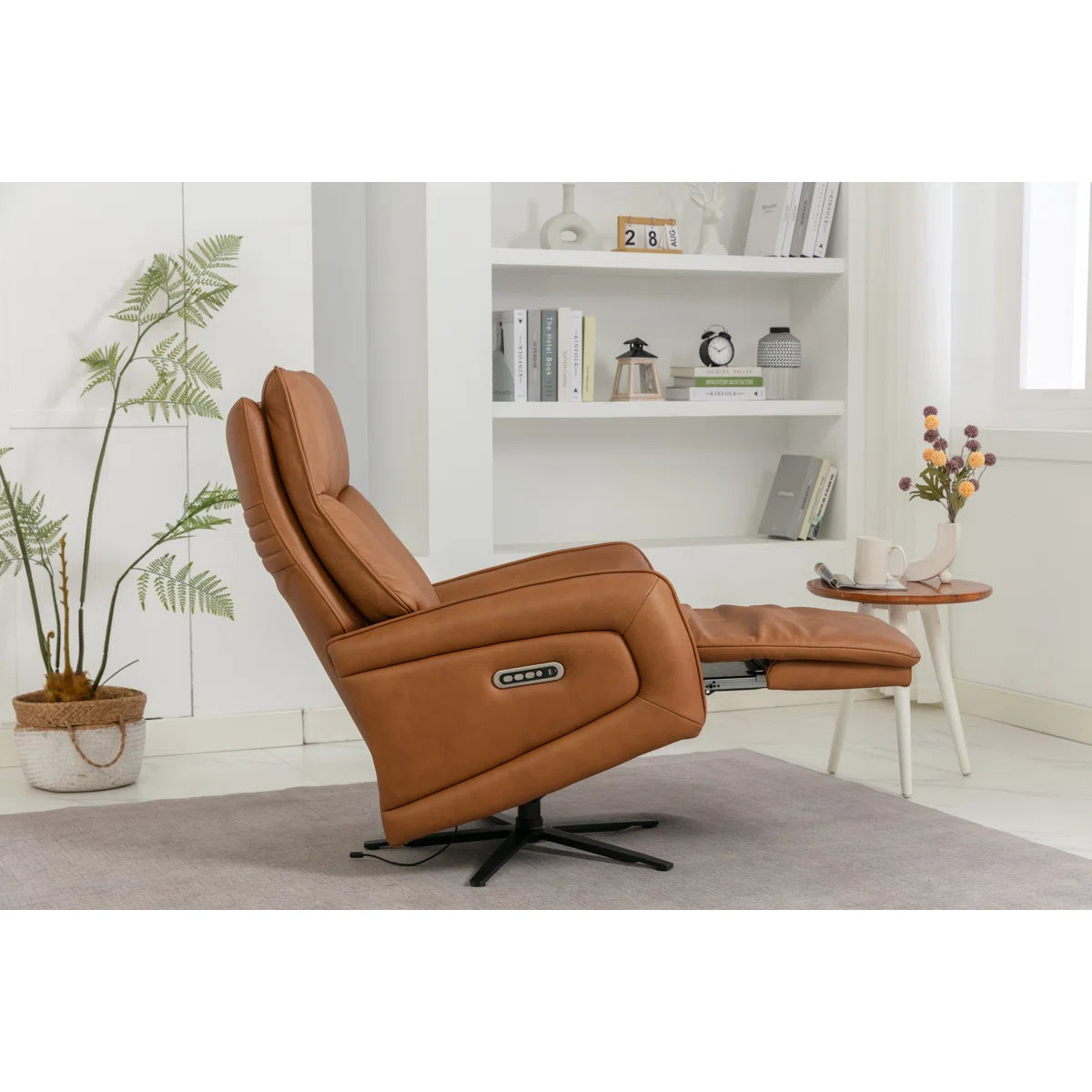Devon Real Leather Tan Reclining Swivel Chair