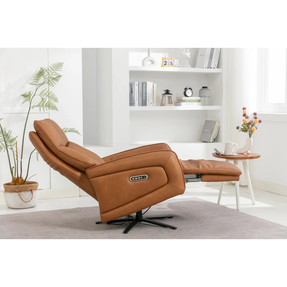 Devon Real Leather Tan Reclining Swivel Chair