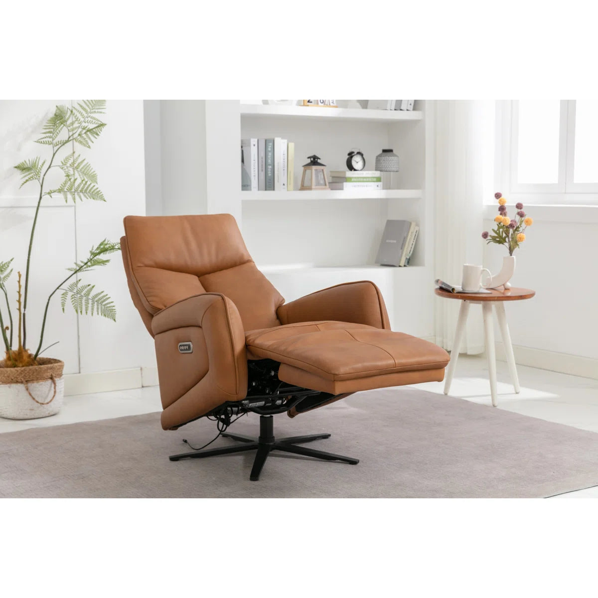 Devon Real Leather Tan Reclining Swivel Chair