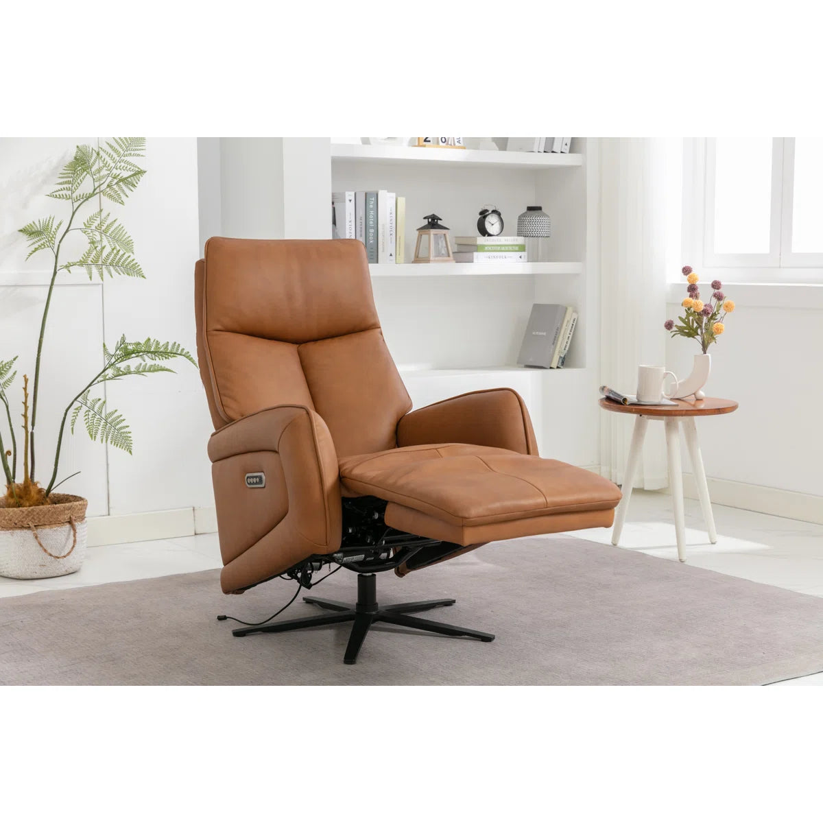 Devon Real Leather Tan Reclining Swivel Chair