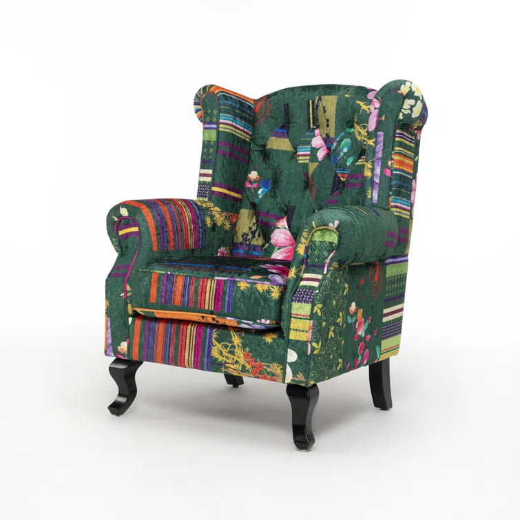 Diane Green Velvet Patchwork Wingback Armchair