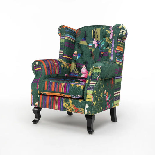 Diane Green Velvet Patchwork Wingback Armchair