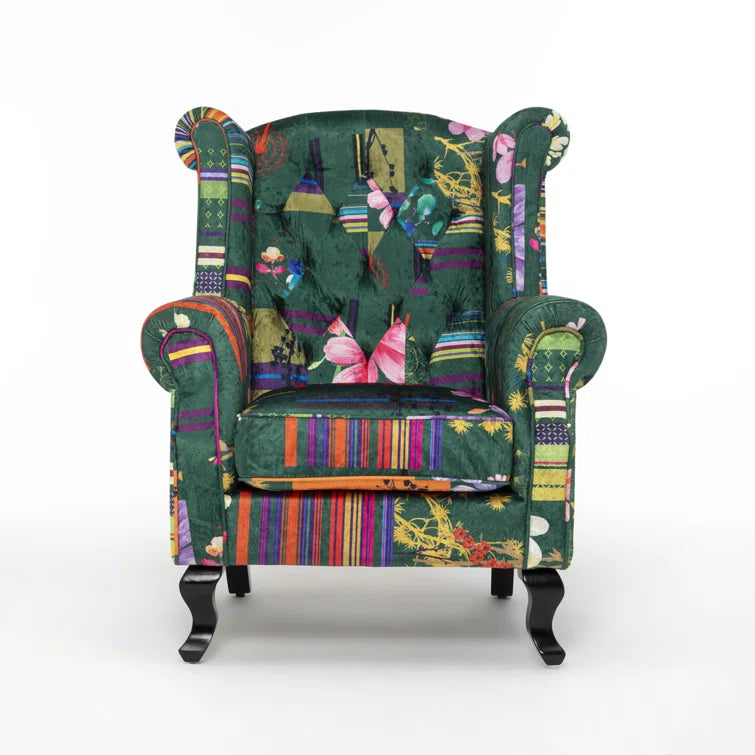 Diane Green Velvet Patchwork Wingback Armchair