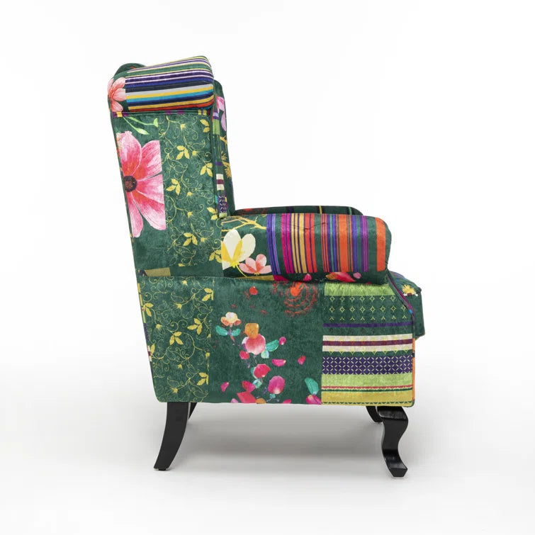 Diane Green Velvet Patchwork Wingback Armchair
