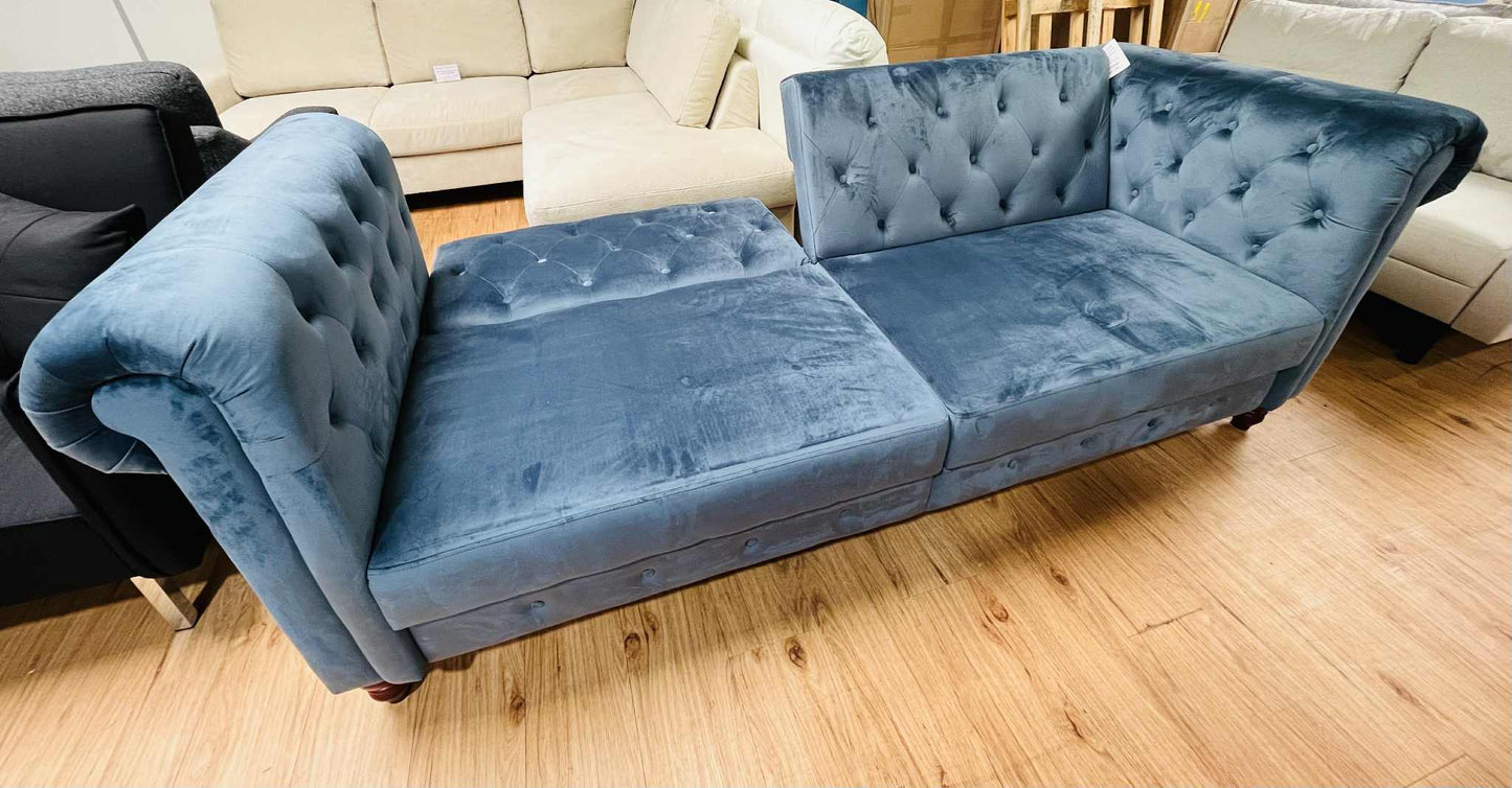 Dmitri 3 Seater Blue Velvet Chesterfield Clac Sofa Bed