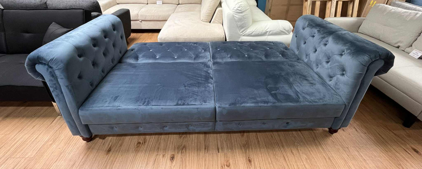 Dmitri 3 Seater Blue Velvet Chesterfield Clac Sofa Bed