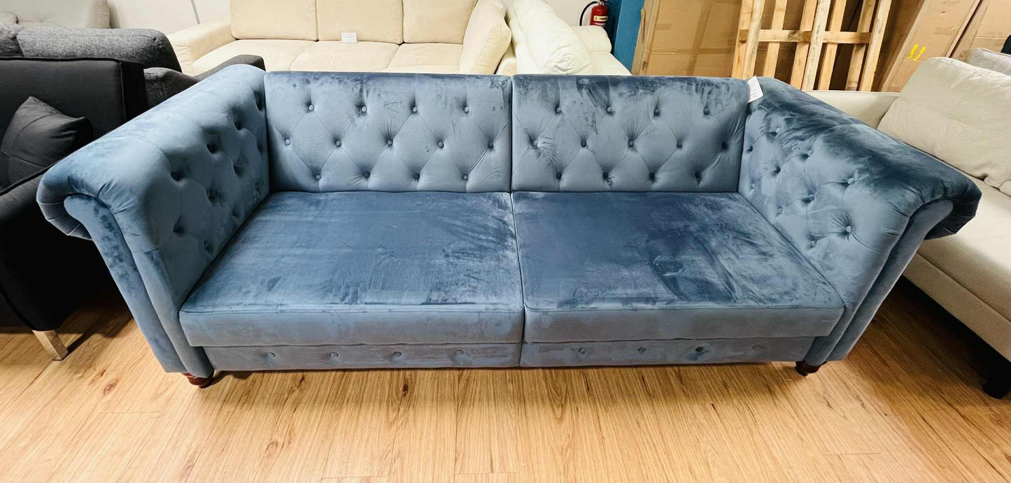 Dmitri 3 Seater Blue Velvet Chesterfield Clac Sofa Bed