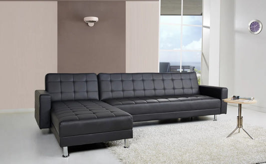 Lucas 4 Seat Black Faux Leather Reversible Chaise Clic Clac Corner Sofa Bed