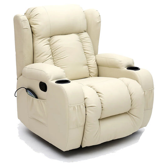 Gracie Cream Faux Leather Rock, Recline, Heat & Massage Armchair