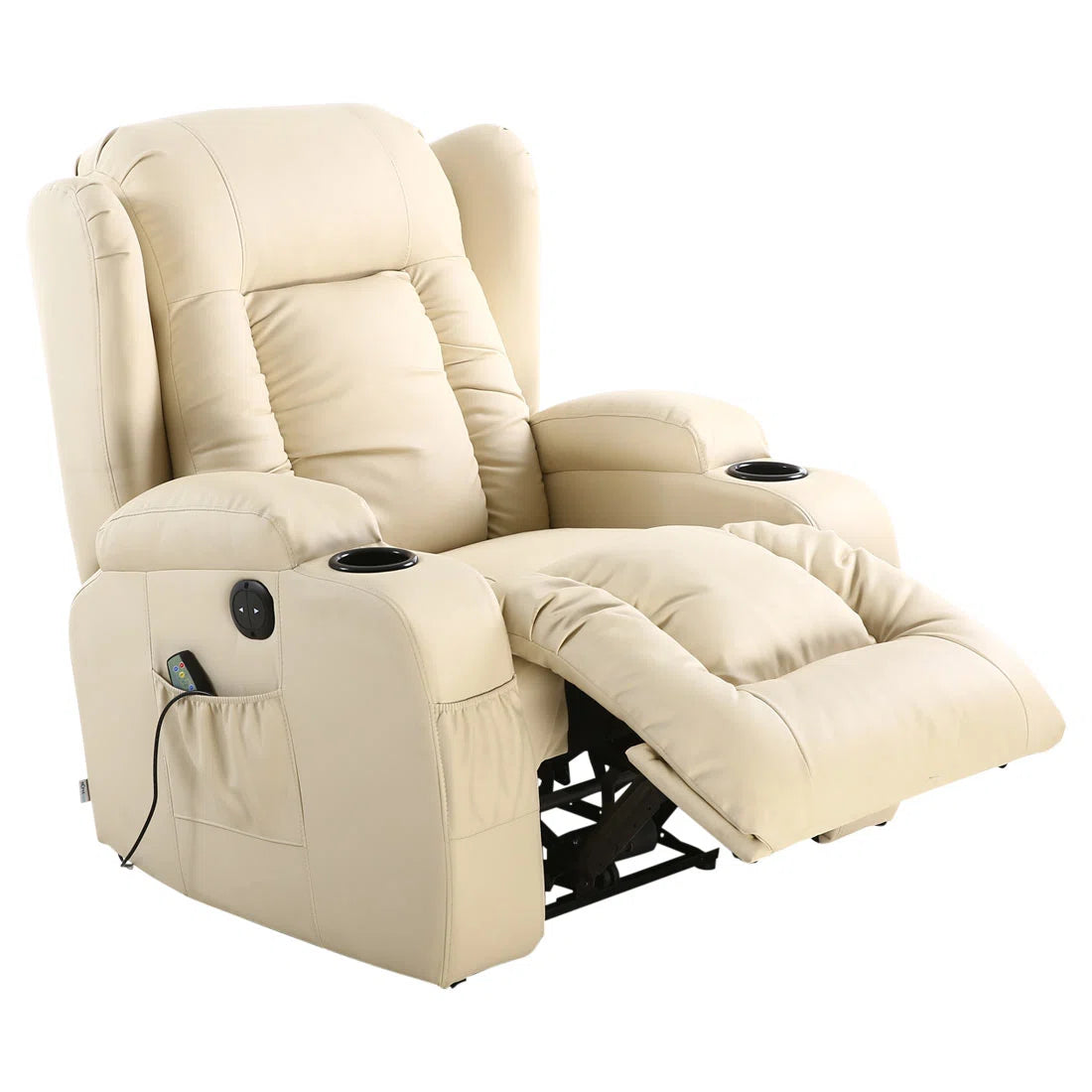 Gracie Cream Faux Leather Rock, Recline, Heat & Massage Armchair