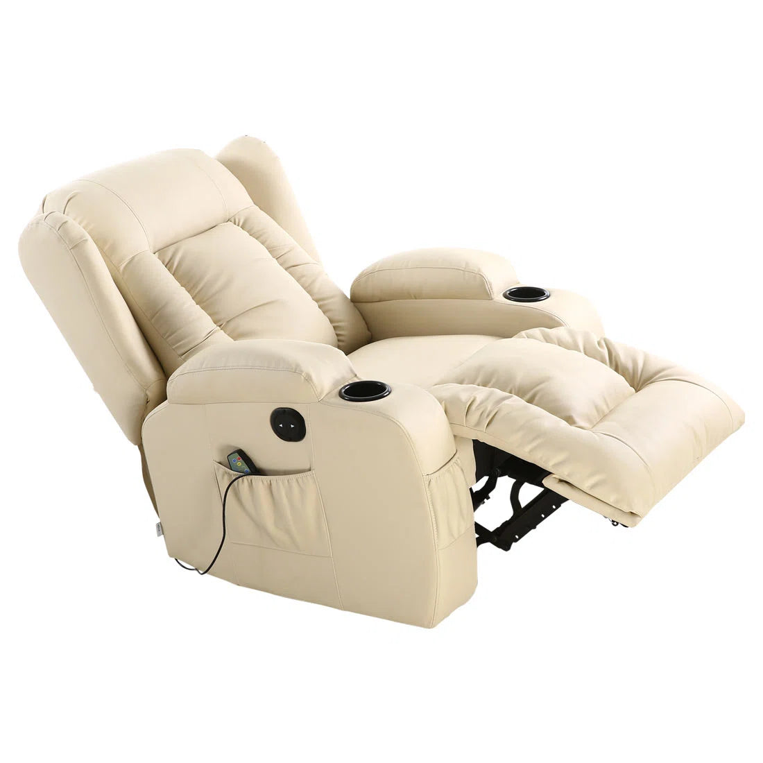 Gracie Cream Faux Leather Rock, Recline, Heat & Massage Armchair
