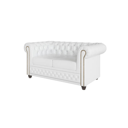 Erras 2 Seat White Faux Leather Chesterfield Sofa