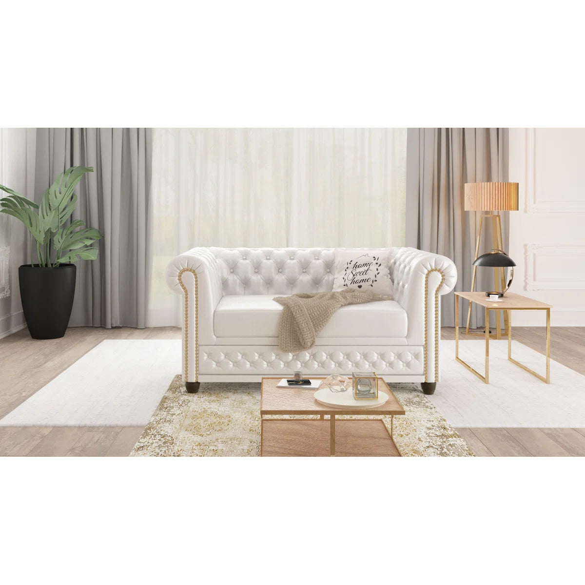 Erras 2 Seat White Faux Leather Chesterfield Sofa
