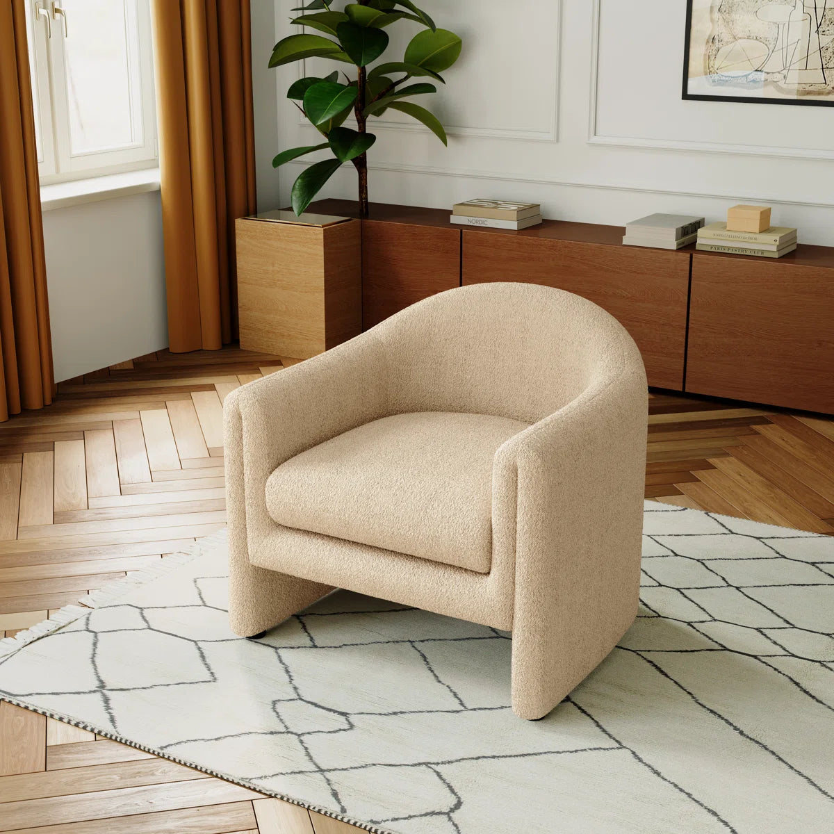 Etsy Camel Teddy Boucle Barrel Chair
