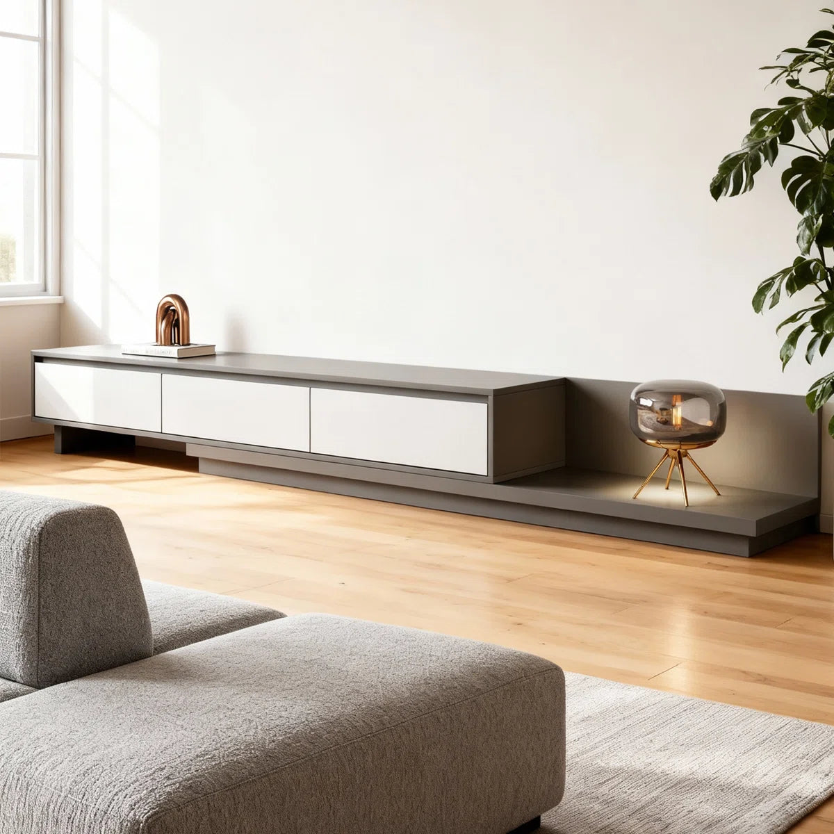 Francine Grey Extendable & Reversible 3 Drawer TV Cabinet, for TV's 75-100"