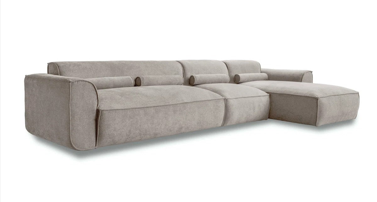 Felicity Beige Chenille 6 Seat Right Chaise Corner Sofa