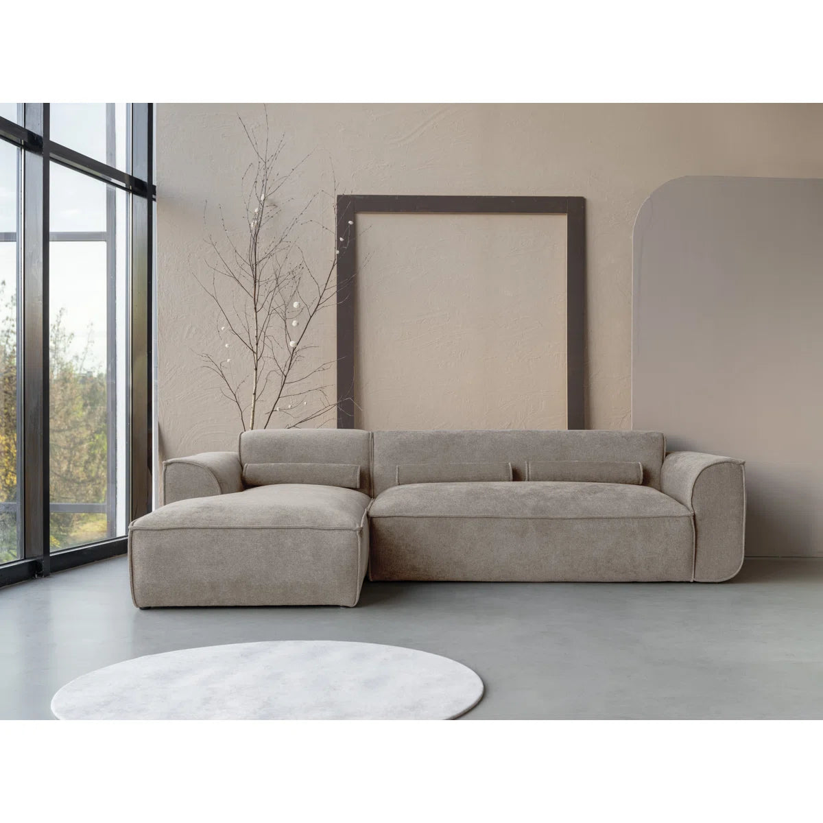 Felicity 4 Seater Beige Chenille Left Chaise Corner Sofa