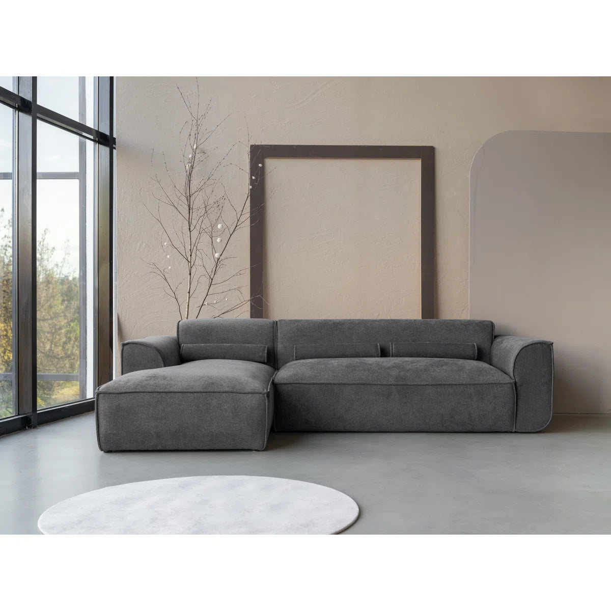Felicity Grey Chenille 4 Seat Left Chaise Corner Sofa