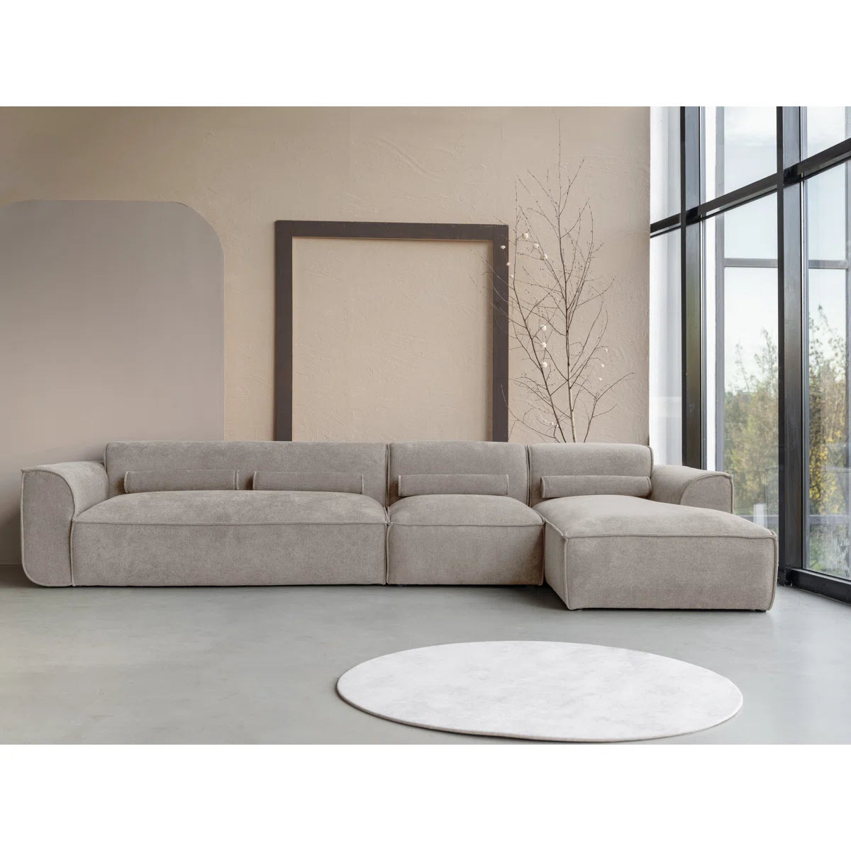 Felicity Beige Chenille 6 Seat Right Chaise Corner Sofa