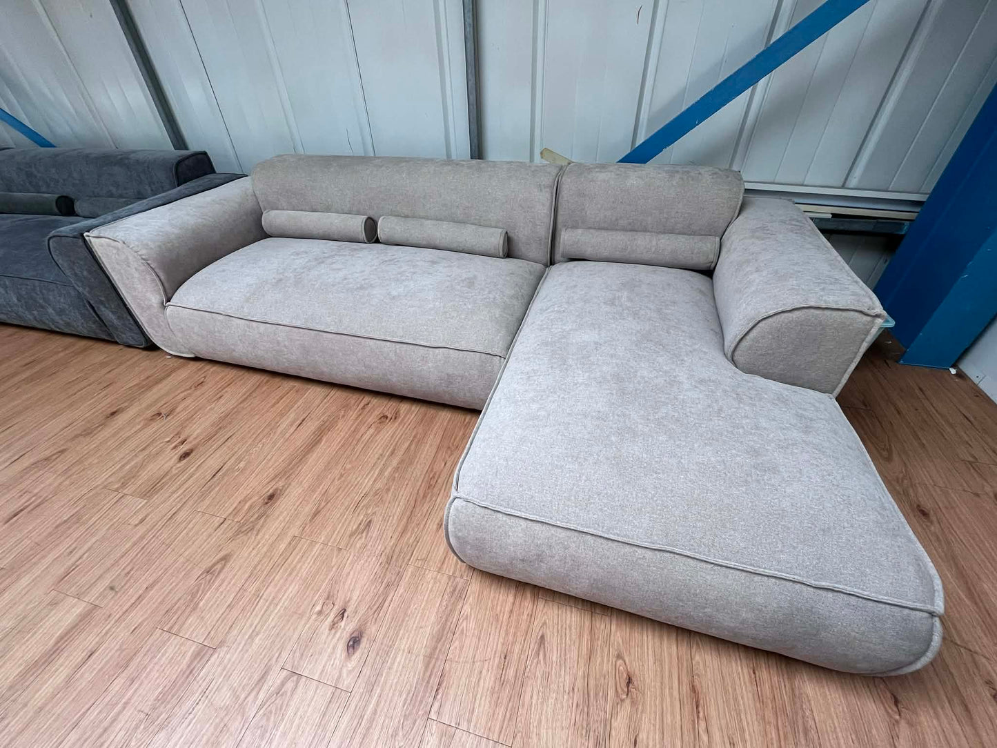 Felicity 4 Seat Beige Chenille Right Chaise Corner Sofa