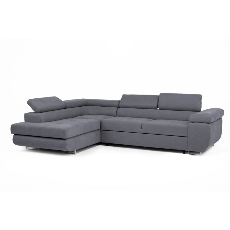 Julius Grey Faux Leather Corner Sofa Bed with Storage Chaise