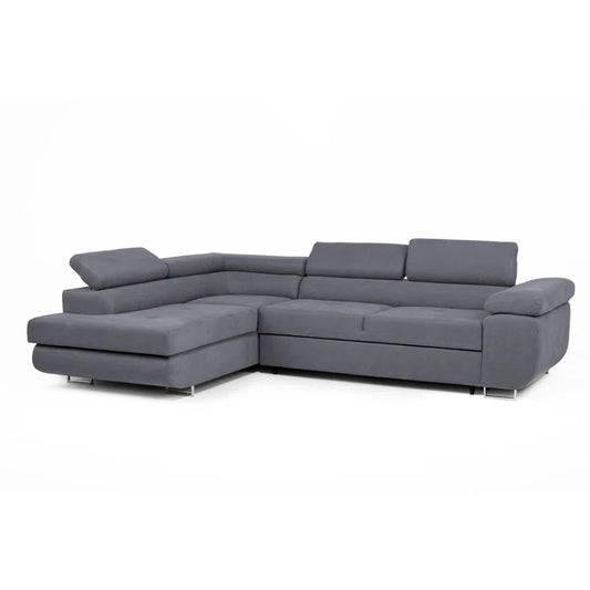 Julius Grey Faux Leather Corner Sofa Bed with Storage Chaise