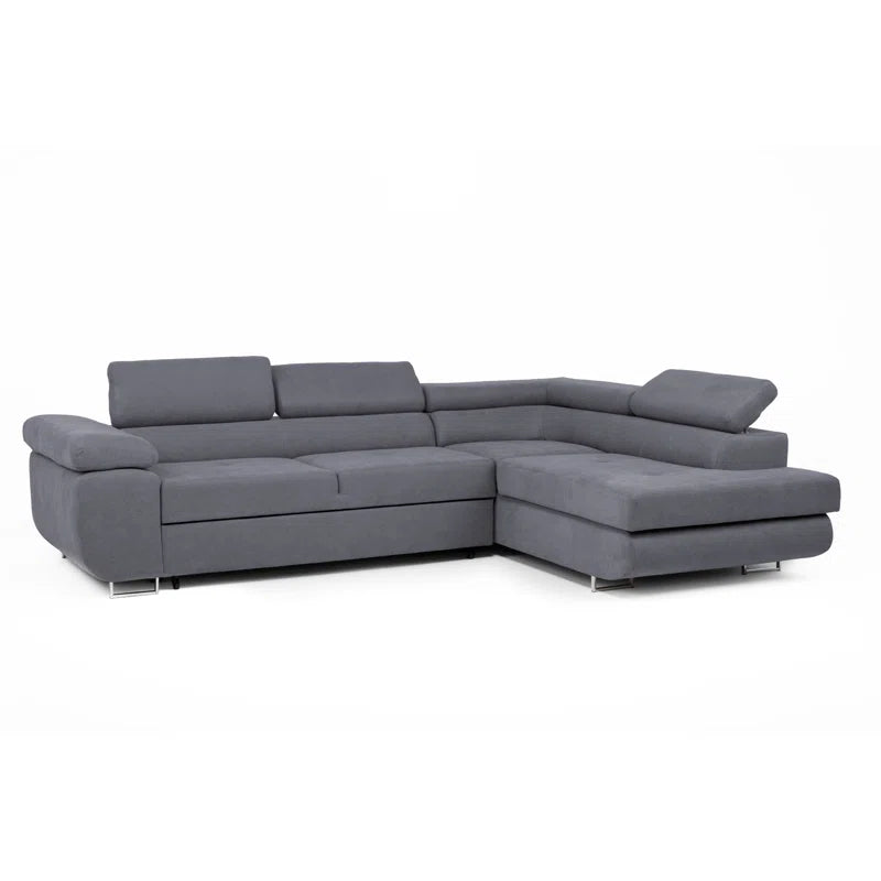 Julius 5 Seat Grey Upholstered Right Chaise Corner Sofa Bed with Storage Chaise