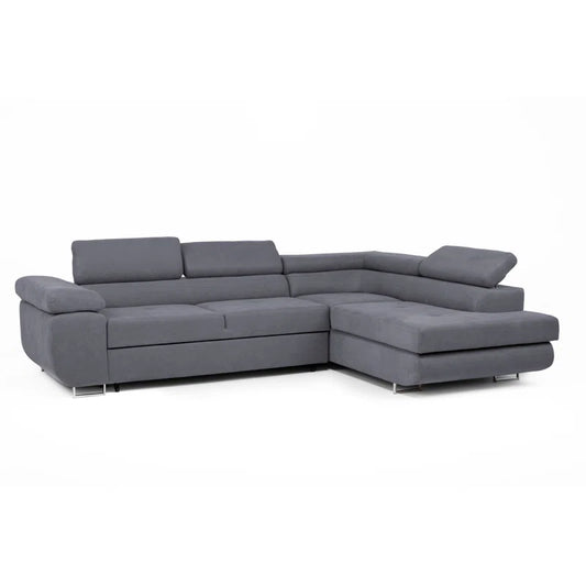 Julius 5 Seat Grey Upholstered Right Chaise Corner Sofa Bed with Storage Chaise