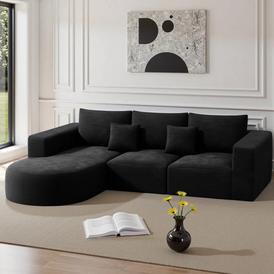 Fielding 3 Seat Black Cord Foam Corner Sofa