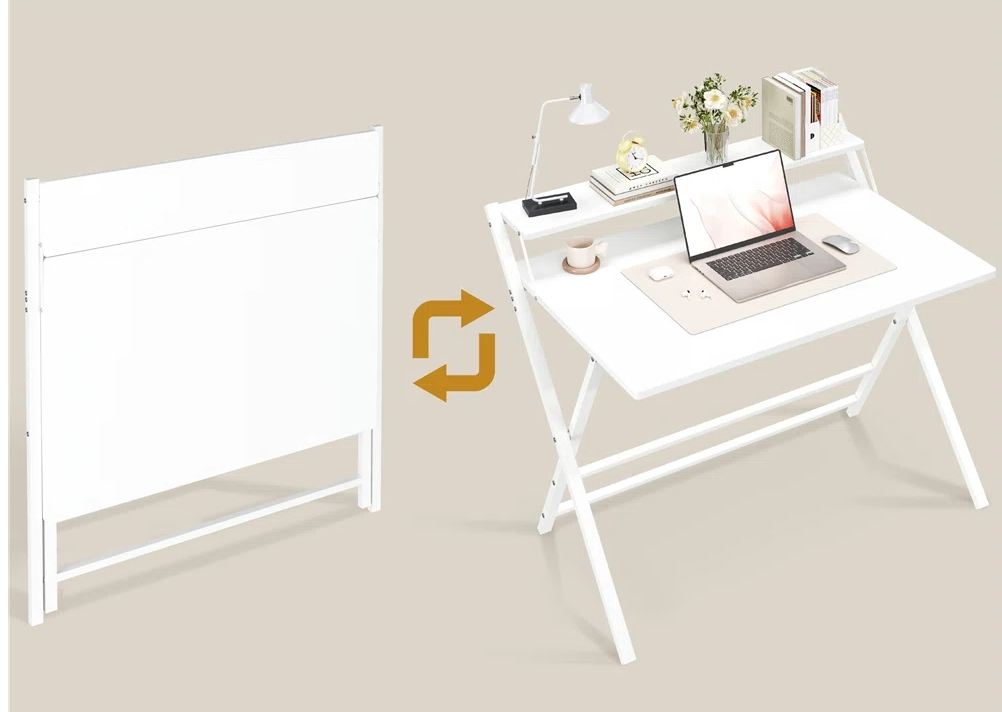 Stefan 2-Tier White Foldable Computer Desk