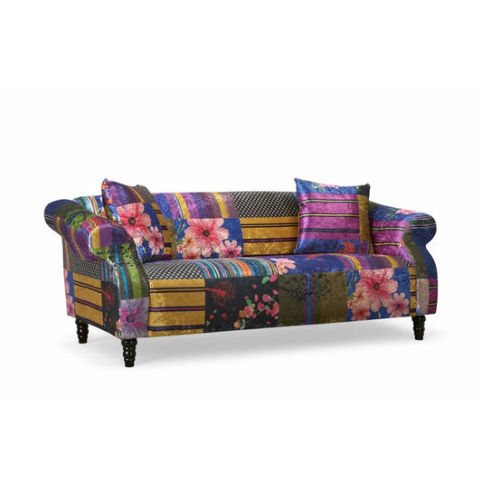 Frederick 3 Seat Purple Crushed Velvet Patchwork Sofa