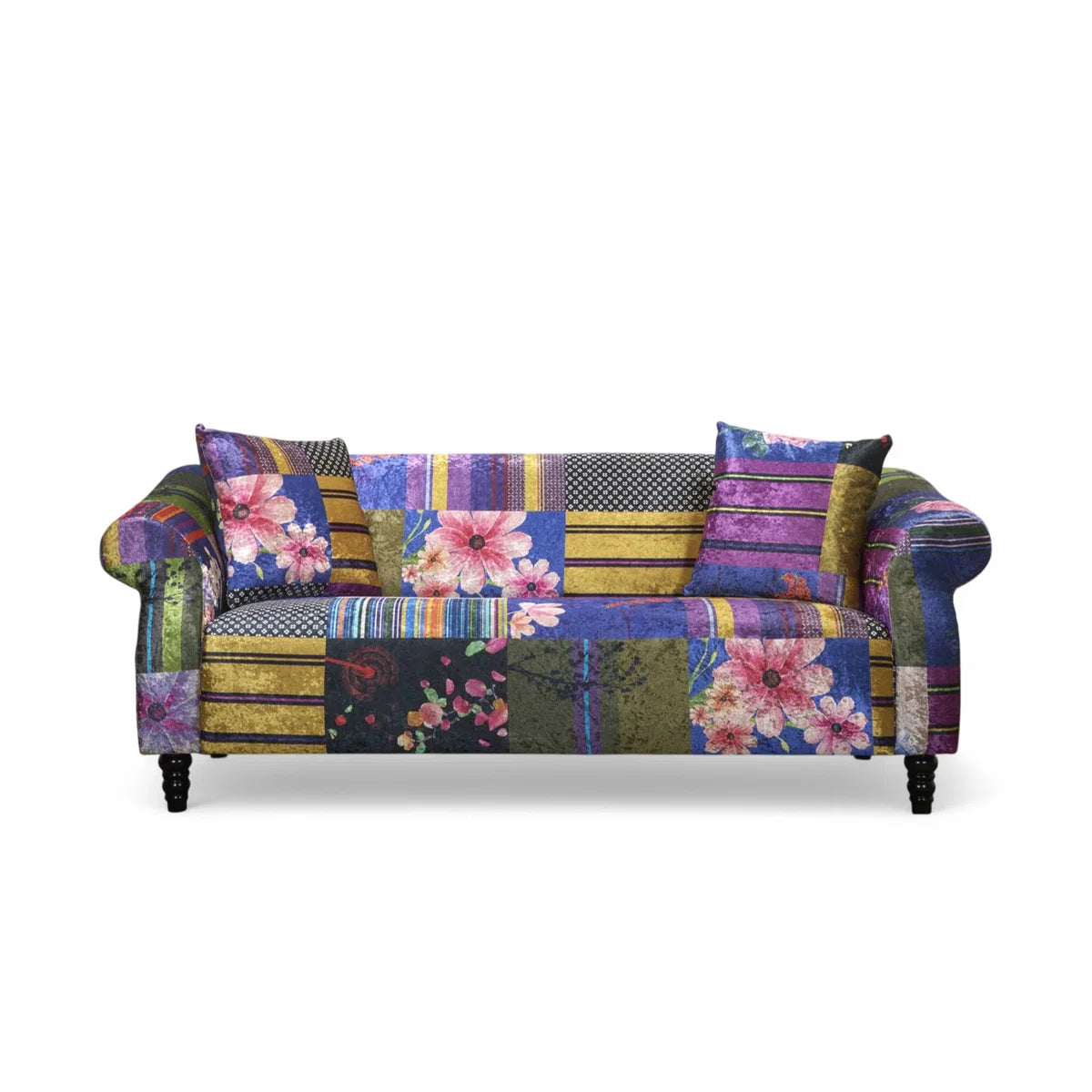 Frederick 3 Seat Purple Crushed Velvet Patchwork Sofa