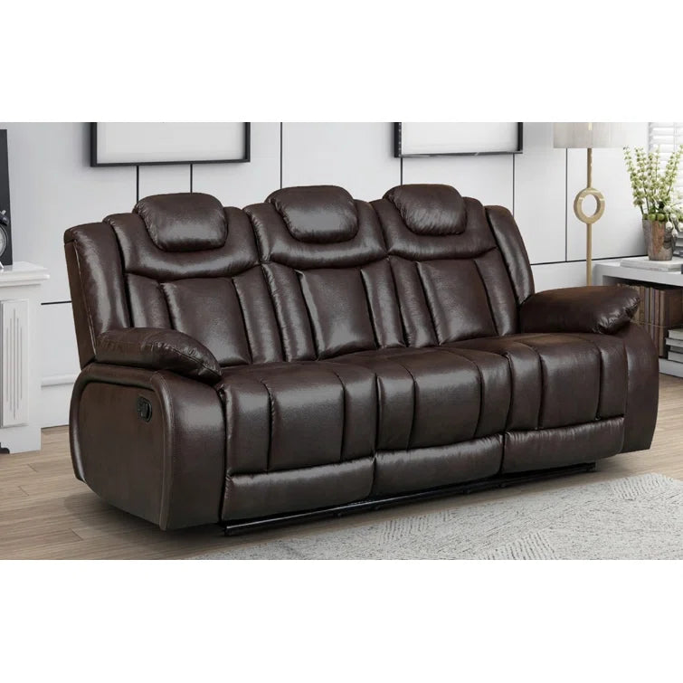 Galileo Brown 3 Seater Faux Leather Manual Recliner with Built-in USB Port & Plug Socket