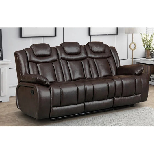 Galileo Brown 3 Seater Faux Leather Manual Recliner with Built-in USB Port & Plug Socket