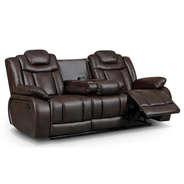 Galileo Brown 3 Seater Faux Leather Manual Recliner with Built-in USB Port & Plug Socket